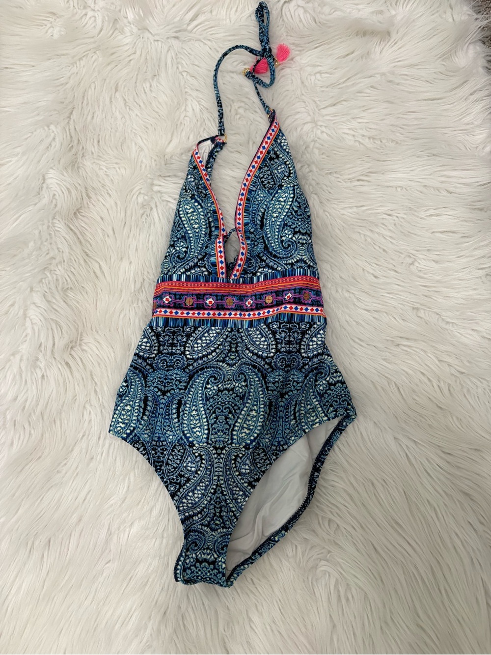Nanette Lepore Indigo Paisley Boho Goddess Resortwear One-Piece Swimsuit - Picture 2 of 4